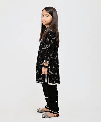 Black floral printed chanderi kurta set 3