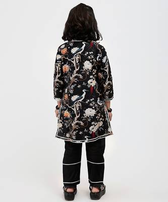 Black floral printed chanderi kurta set 3