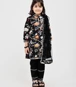 Black floral printed chanderi kurta set