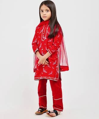 Red floral printed chanderi kurta set 3