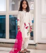 White floral printed chanderi kurta set