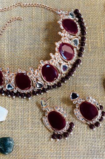 Maroon designer function wear ad necklace set
