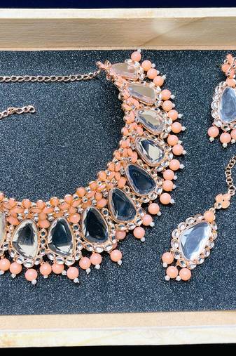 Orange designer function wear ad necklace set
