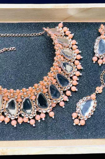 Orange designer function wear ad necklace set