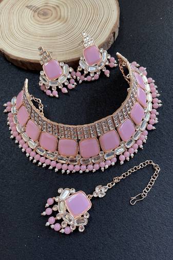 Pink designer function wear ad necklace set