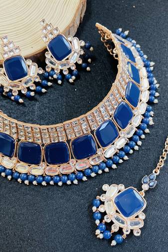 Blue designer function wear ad necklace set