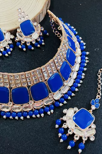 Blue designer function wear ad necklace set