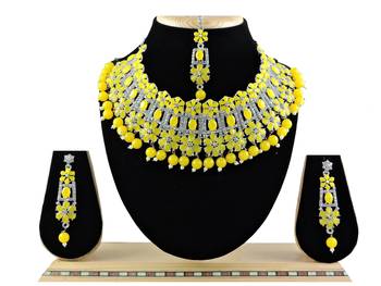 Yellow designer function wear ad necklace set 1