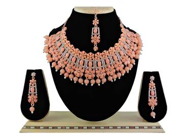Orange designer function wear ad necklace set 1
