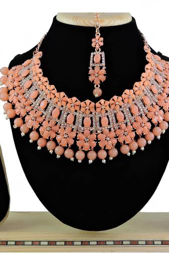 Orange designer function wear ad necklace set