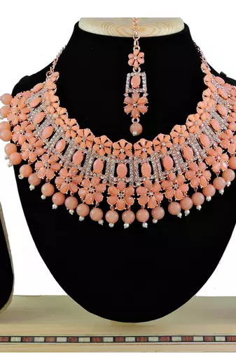Orange designer function wear ad necklace set