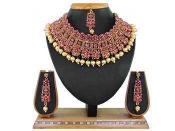 Pink designer function wear ad necklace set 1
