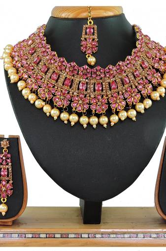 Pink designer function wear ad necklace set