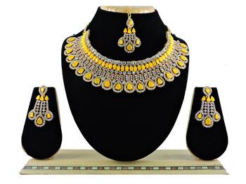 Yellow designer function wear ad necklace set 1