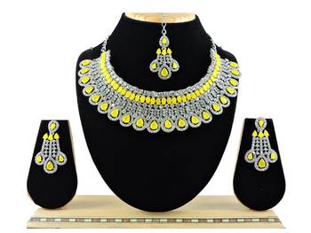 Yellow designer function wear ad necklace set 1