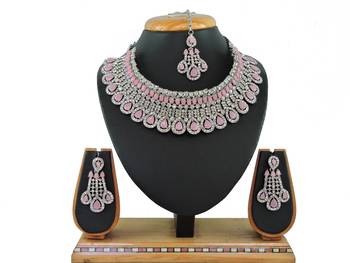 Pink designer function wear ad necklace set 1