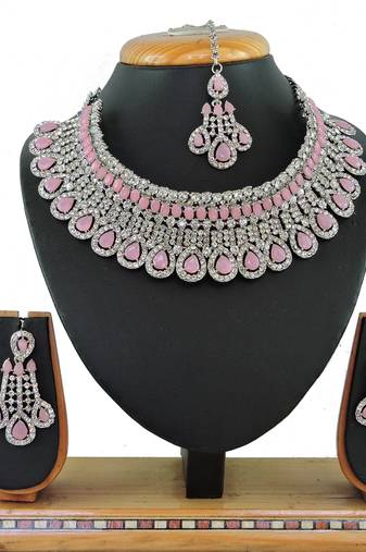 Pink designer function wear ad necklace set