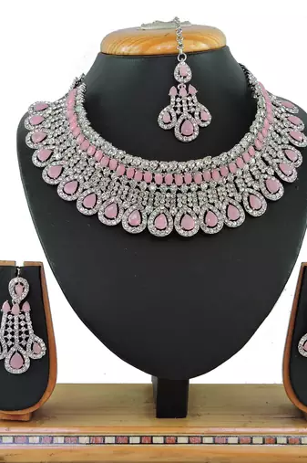 Pink designer function wear ad necklace set