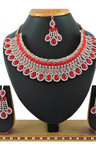Red designer function wear ad necklace set