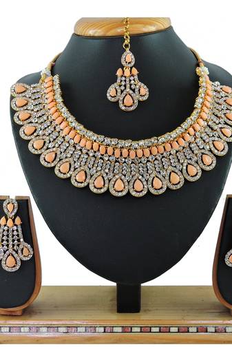 Orange designer function wear ad necklace set