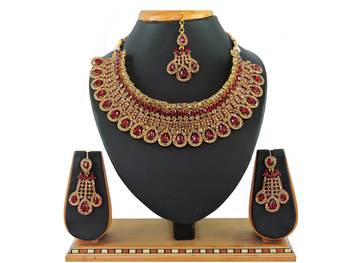 Maroon designer function wear ad necklace set 1