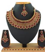 Maroon designer function wear ad necklace set