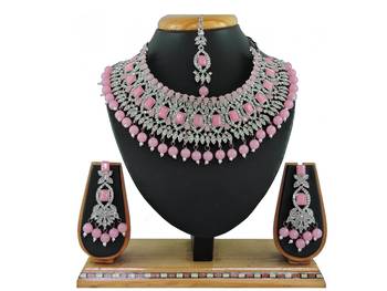 Pink designer function wear ad necklace set 1
