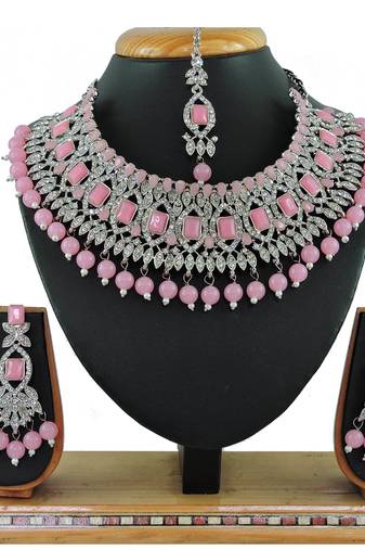 Pink designer function wear ad necklace set