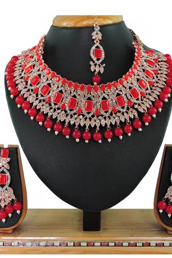 Red designer function wear ad necklace set