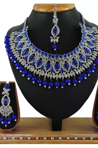 Blue designer function wear ad necklace set