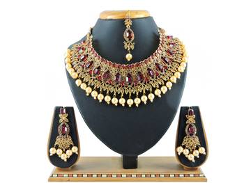 Maroon designer function wear ad necklace set 1