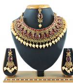 Maroon designer function wear ad necklace set