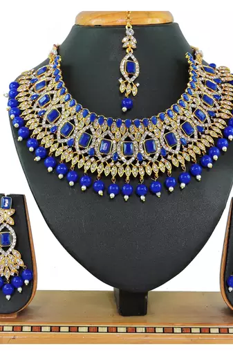 Blue designer function wear ad necklace set