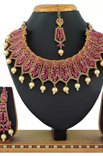 Pink designer function wear ad necklace set