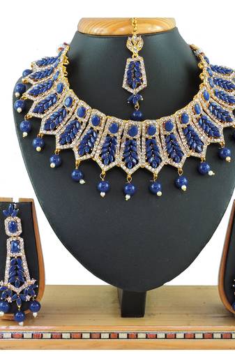 Blue designer function wear ad necklace set