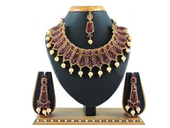 Maroon designer function wear ad necklace set 1