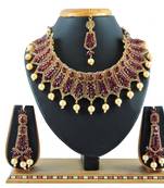 Maroon designer function wear ad necklace set