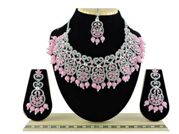 Pink designer function wear ad necklace set 1