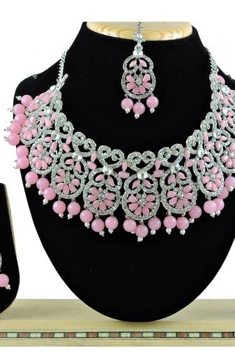 Pink designer function wear ad necklace set