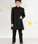 black silk kurta set - premium embossed geometric design festive wear (ages 2-8)