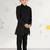 Boy's black silk kurta set - premium embossed geometric design festive wear (ages 2-8)