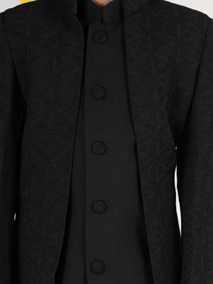  black silk kurta set - premium embossed geometric design festive wear (ages 2-8) 3