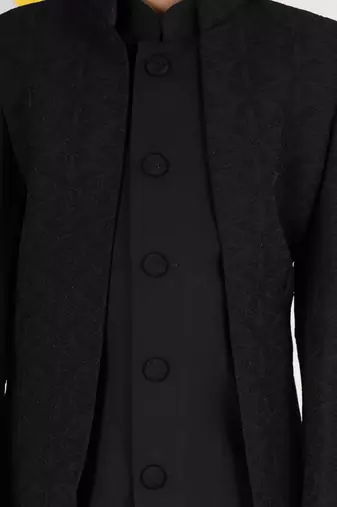  black silk kurta set - premium embossed geometric design festive wear (ages 2-8)