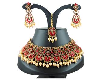Red designer function wear ad necklace set 1