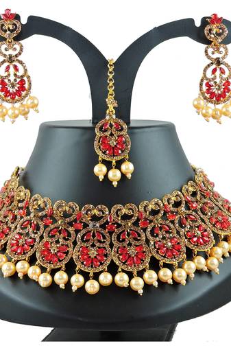Red designer function wear ad necklace set