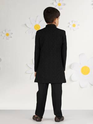  black silk kurta set - premium embossed geometric design festive wear (ages 2-8) 4