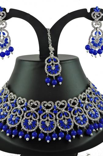 Blue designer function wear ad necklace set