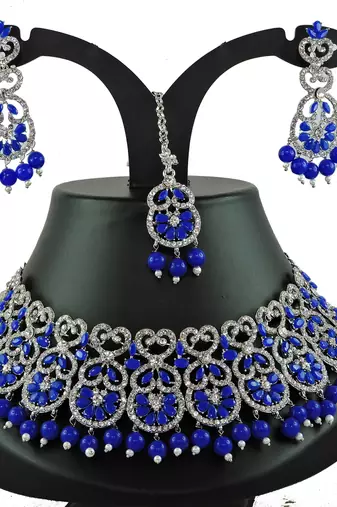 Blue designer function wear ad necklace set