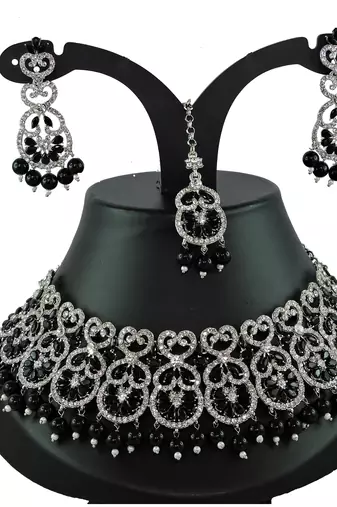 Black designer function wear ad necklace set