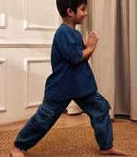  navy blue traditional yoga kurta with cargo pants - short sleeve cotton ethnic set